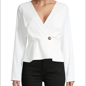 NEW Lea & Viola White Peplum Wrap Top- M
